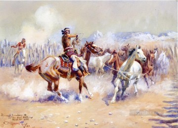 Amerikanischer Indianer Werke - Navajo Wildpferdejäger 1911 Charles Marion Russell Indianer